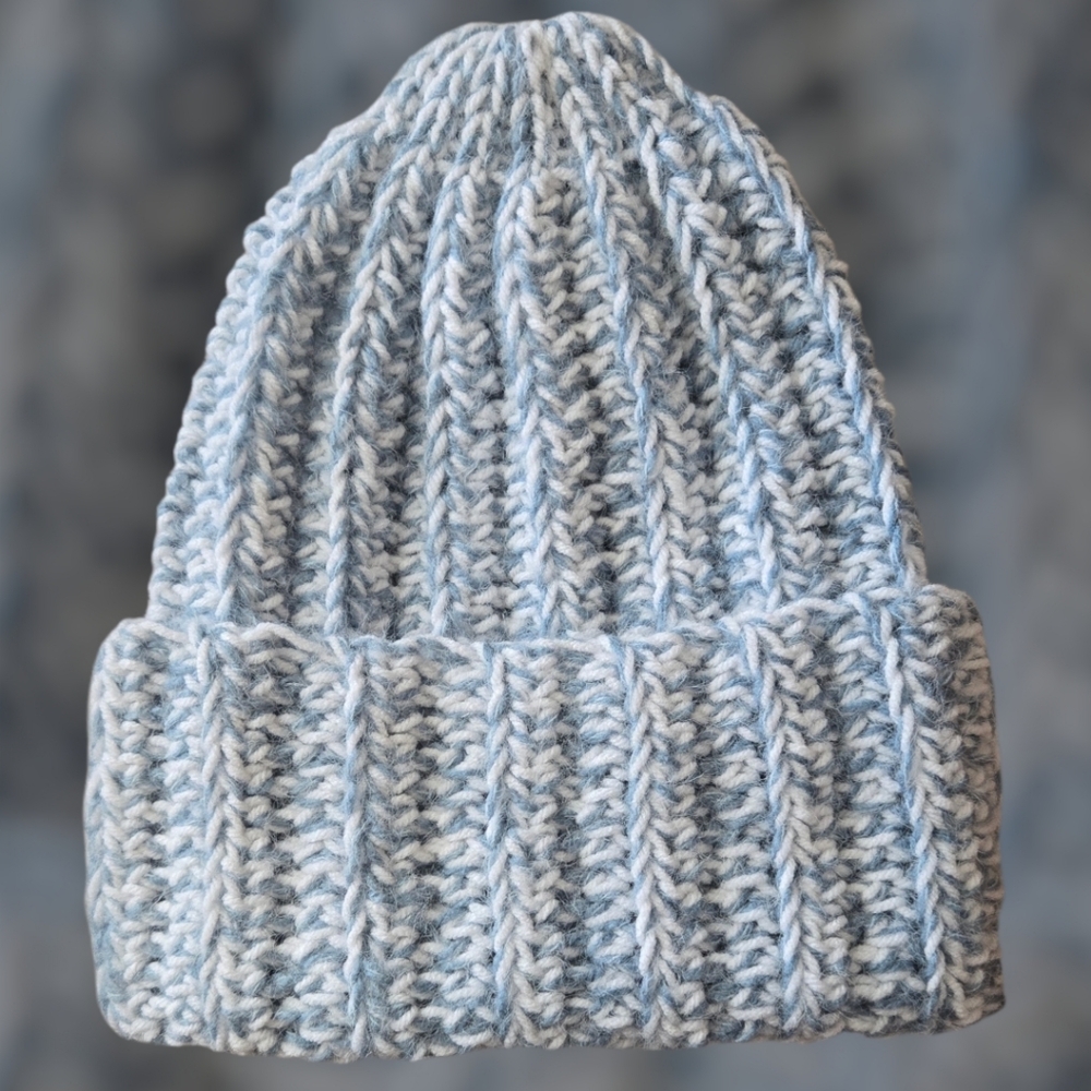 "Blues" Fuzzy Chunky Xtra LONG, Ribbed Beanie, Winter Accessories, Handmade